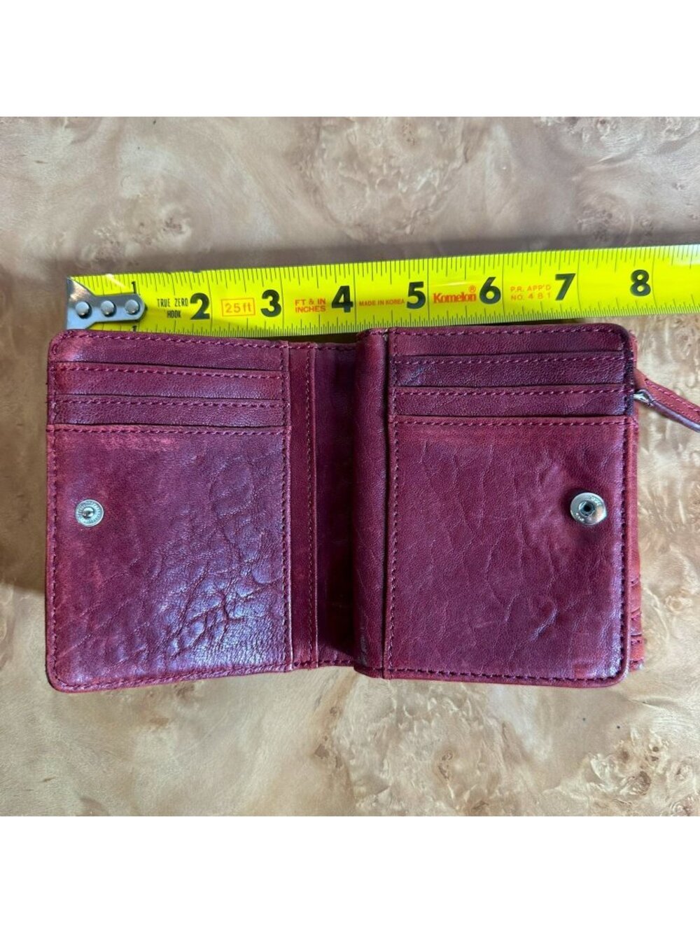 L.A.M.B. by Gwen Stefani Maroon Patchwork Leather Bifold Wallet Zip Coin Purse - Picture 8 of 8